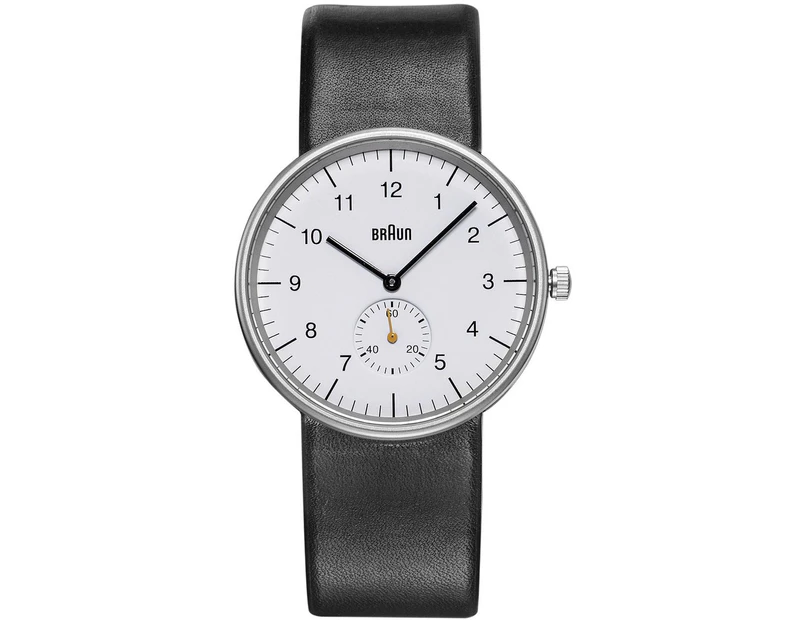 Braun classic gent small second Mens Analog Japanese quartz Watch with Synthetic leather bracelet White