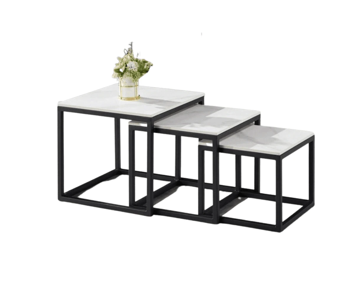 Our Home Eve Set Of 3 Sintered Stone Nesting Coffee Table - Black & White