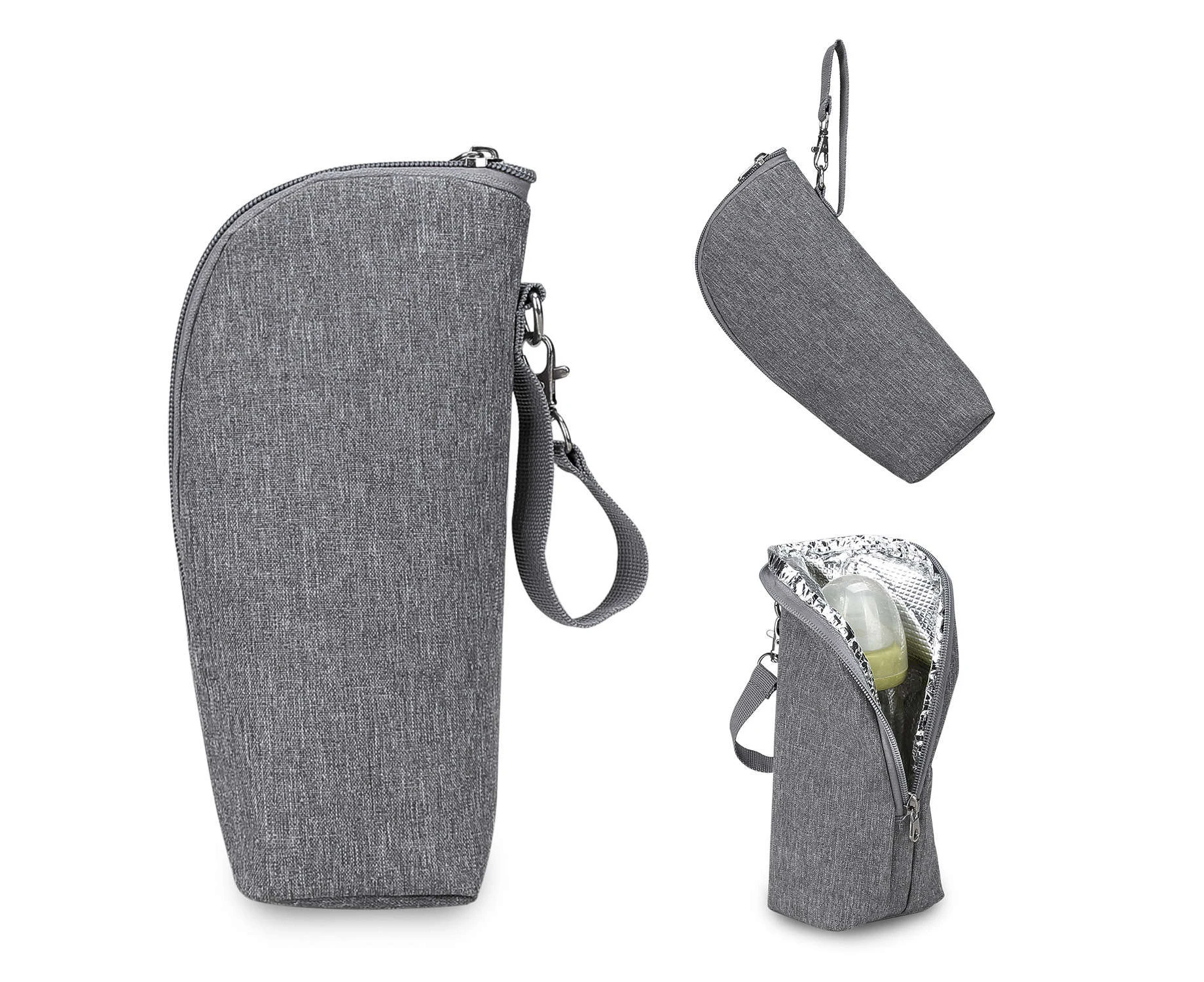 Insulated Baby Bottle Bag Breastmilk Cooler Bag, Reusable Baby Bottle Tote Bag,Grey