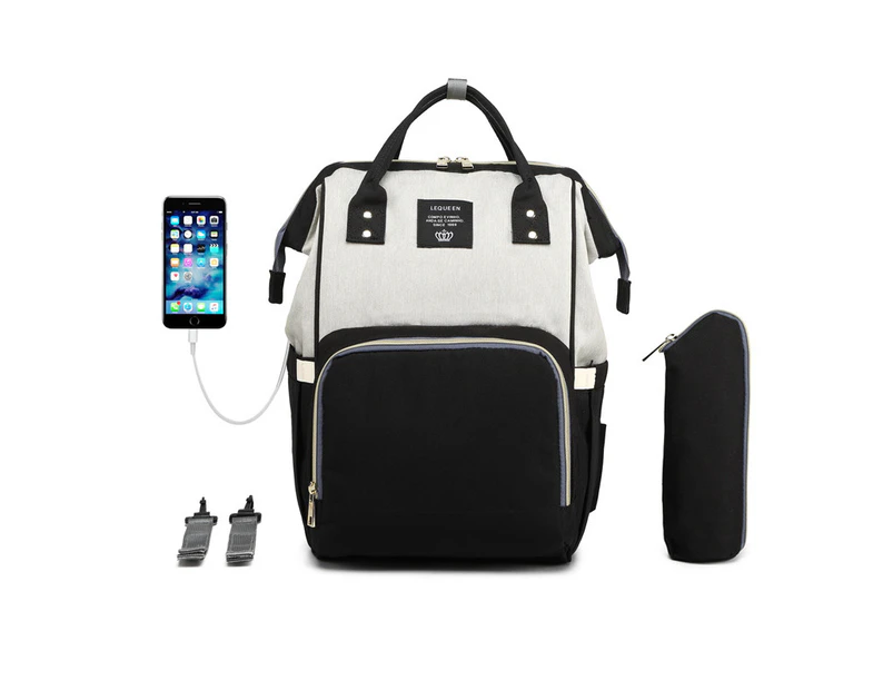 Diaper Bag Backpack Large Capacity Maternity Baby Nappy Bag with USB Charging Port,Black Grey
