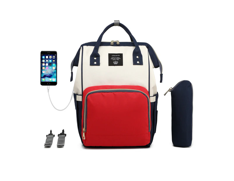 Diaper Bag Backpack Large Capacity Maternity Baby Nappy Bag with USB Charging Port,Red White