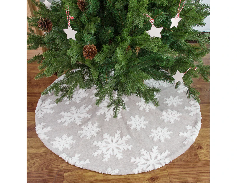 Grey Snowflakes Christmas Tree Skirt Holiday Xmas Tree Skirts Ornaments,Diameter 90cm