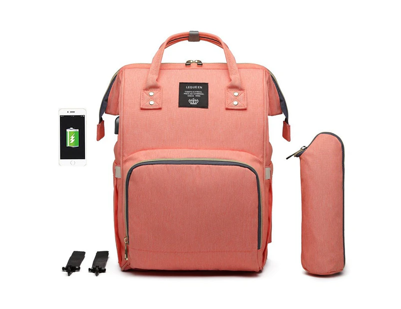 Diaper Bag Backpack Large Capacity Maternity Baby Nappy Bag with USB Charging Port,Pink