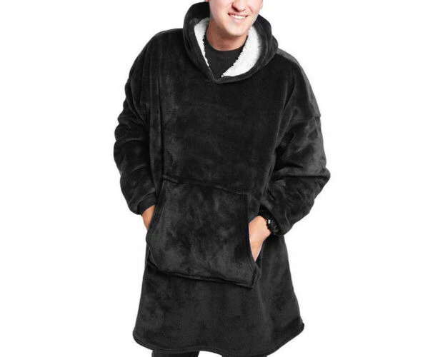 Wearable Blanket Hoodie, Oversized Hoodie Blanket, Soft Warm Comfortable Ultra Plush Giant Sweatshirt Huggle Warm & Hooded - Black