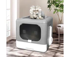 Cat Litter Tray Box Kitty Covered Hooded Enclosed Large Pet Toilet Top Entry Furniture Foldable Gray