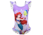 Children Kid Girls Cartoon The Little Mermaid Ariel Print Monokini Swimsuit Ruffle One Piece Beachwear - Purple