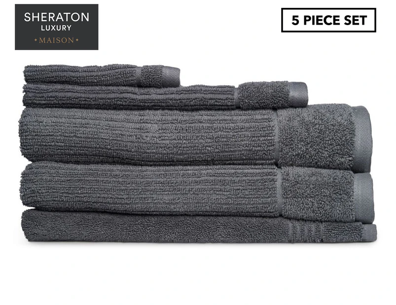 5pc Sheraton Luxury Maison Soho Cotton Bath/Face/Hand Towel/Mat Set Charcoal