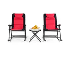 Costway Outdoor Rocking Chairs Set Patio Furniture Lounge Setting Glass Side Table Garden Bistro Yard Red