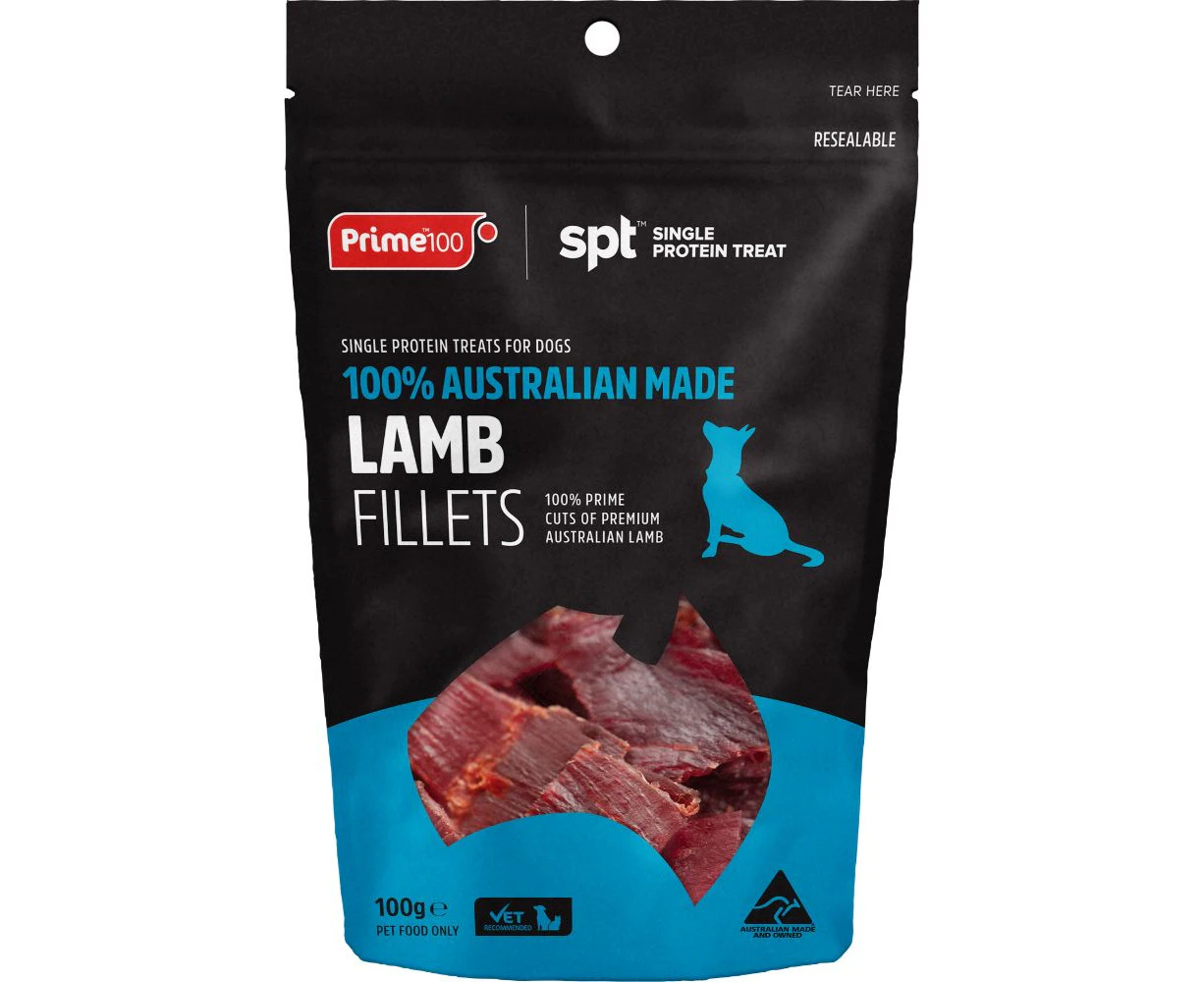 Prime 100 Single Protein Treat Lamb Fillets Dog Treats 100g