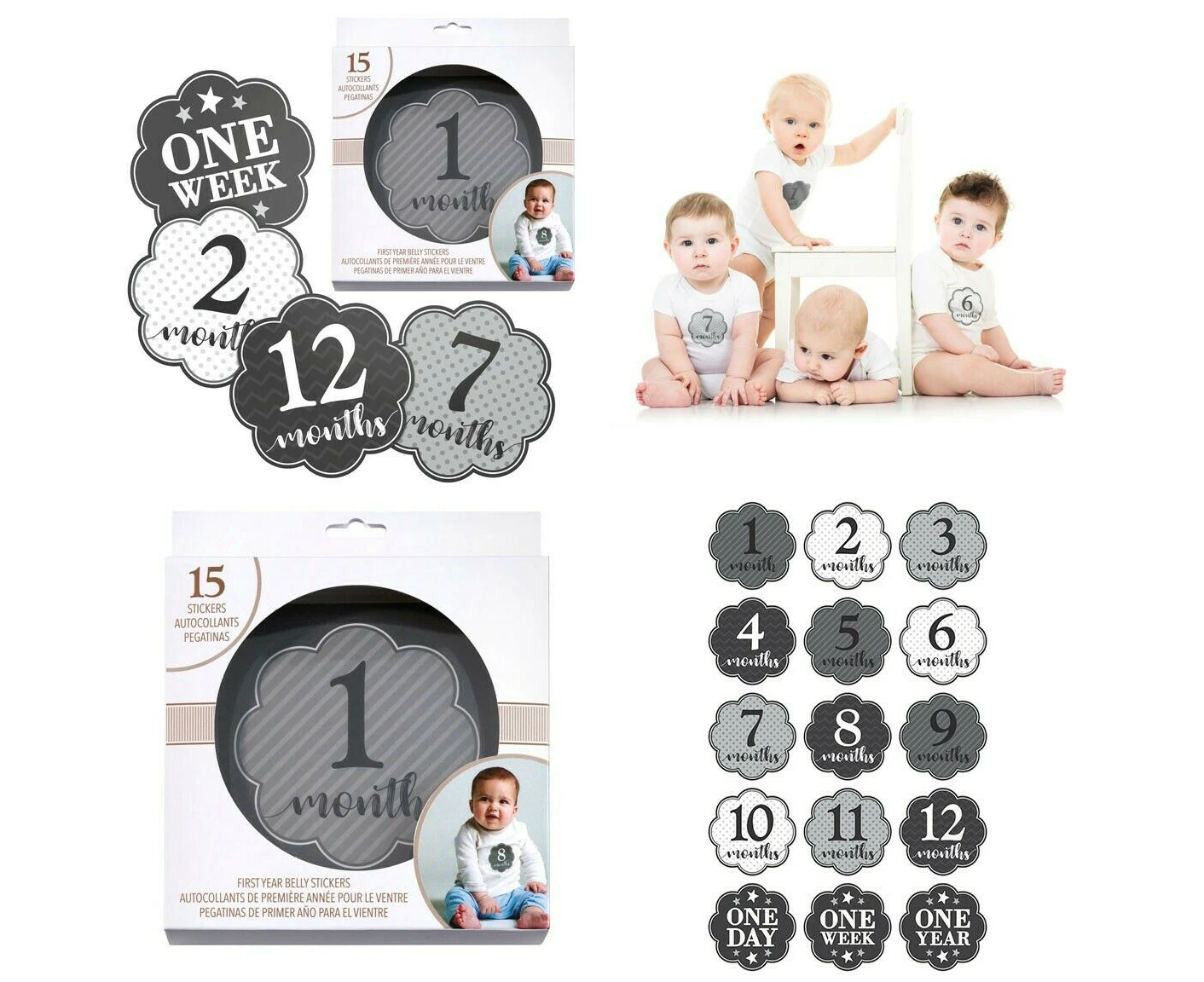 Baby Milestone Cards Stickers First Year Photo Month Age Round Prop Newborn Gift