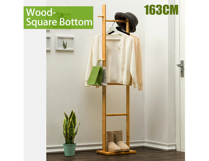 Wooden Garment Coat Clothes Stand Rack Hat Shoe Hanger Holder Shelf -163CM