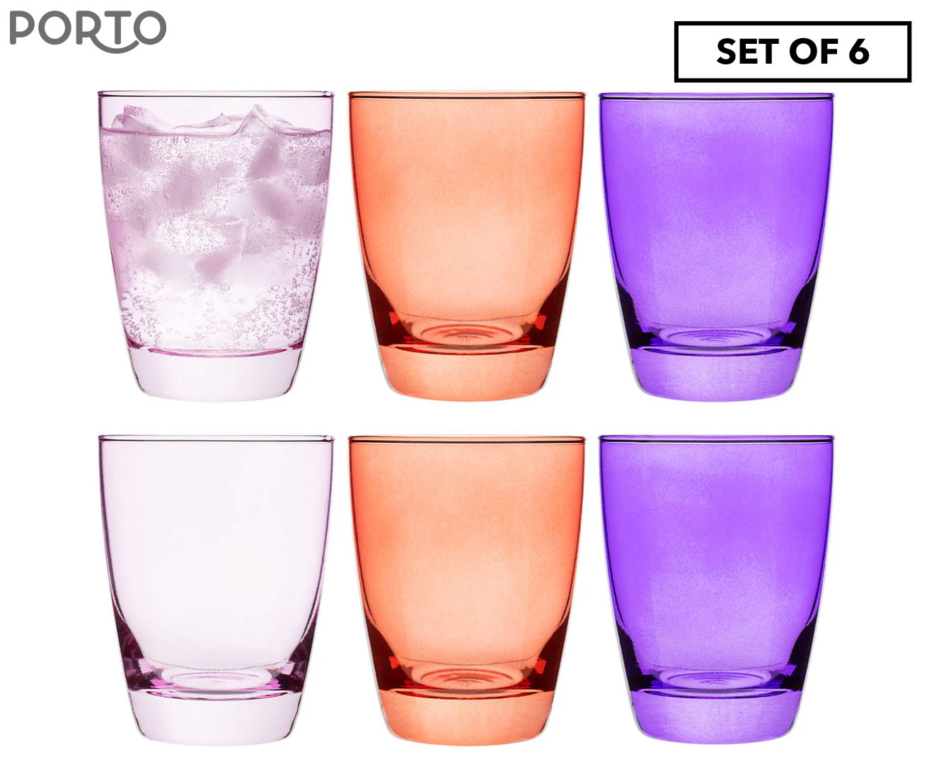 6pc Porto Estelle 300ml Glass Tumbler Water/Juice Drinking Cup Set Round Pink