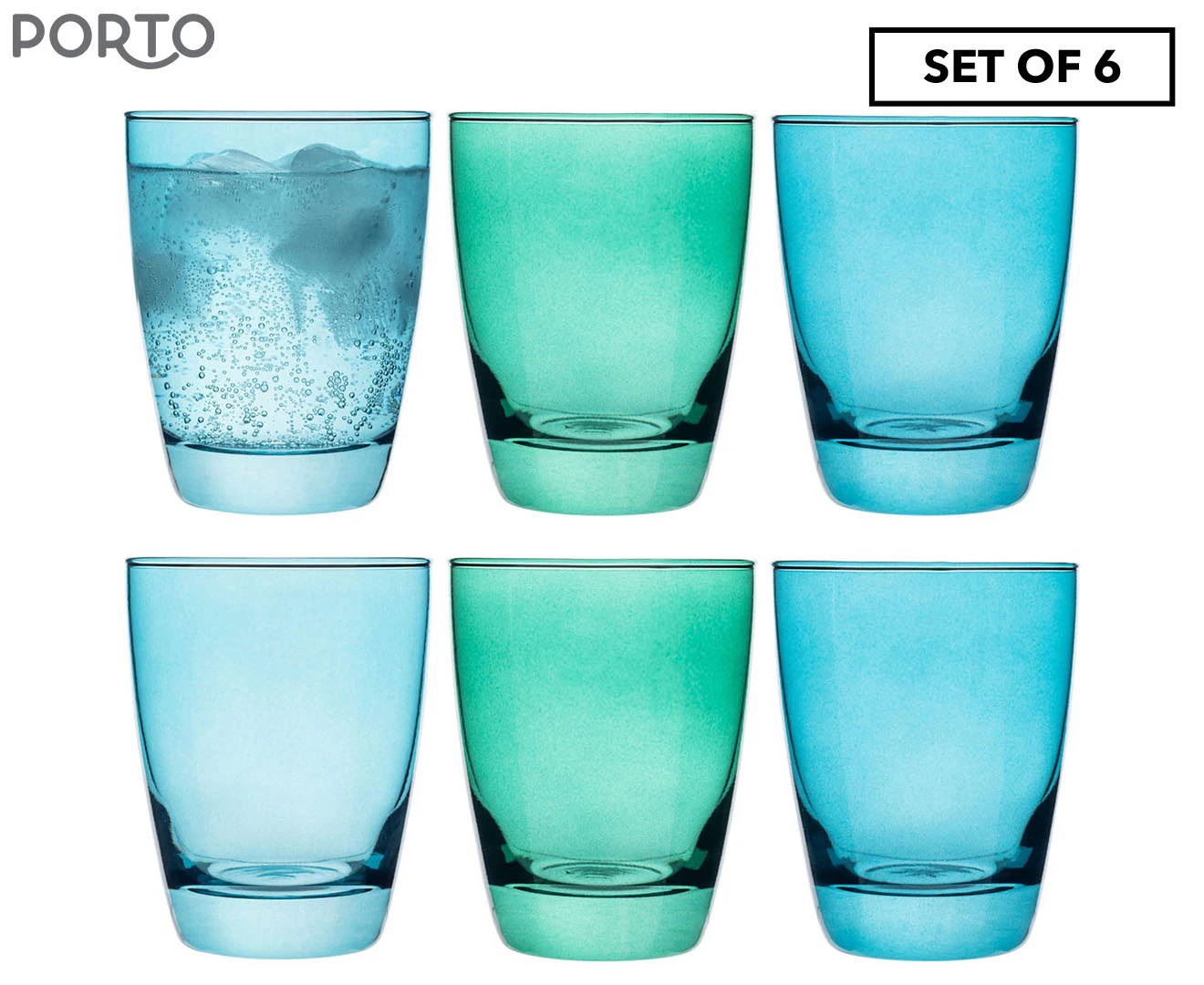 6pc Porto Estelle 300ml Glass Tumbler Water/Juice Drinking Cup Set Round Green