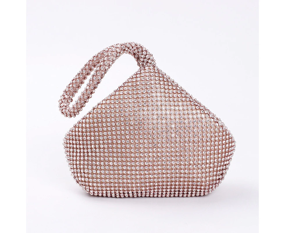 Luxury Evening Bag Crystal Clutch Purse Triangle Bling Wedding Wallet Full Rhinestones Shiny Dinner Handbag Bucket Bags with Wristlet - Rose Gold