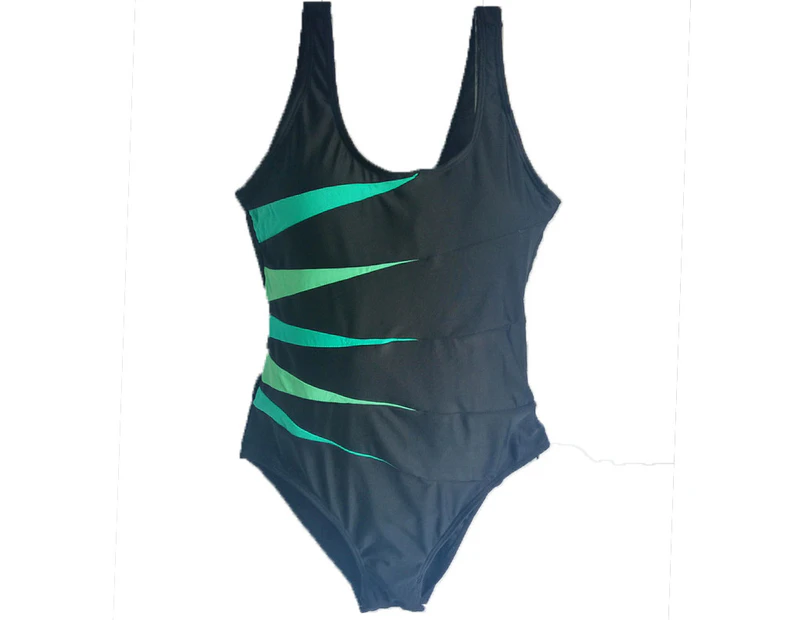 sunwoif Womens One Piece Sporty Monokini Beach Swimming Backless Swimwear - Green & Black