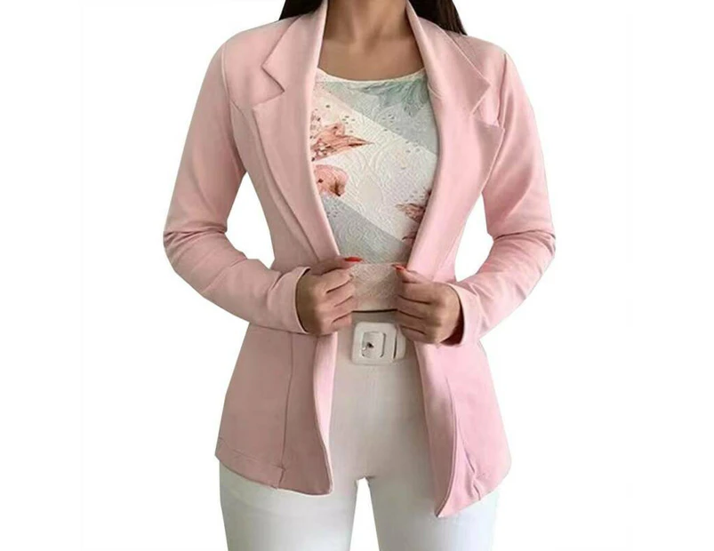 sunwoif Womens Open Front Long Sleeve Slim Blazer Office Jacket Formal Suit - Pink