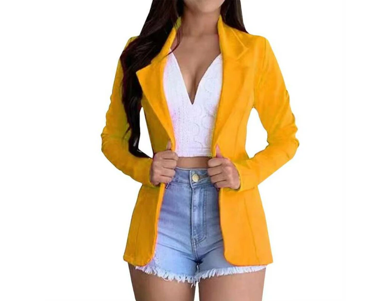 sunwoif Womens Open Front Long Sleeve Slim Blazer Office Jacket Formal Suit - Yellow