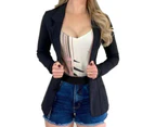 sunwoif Womens Open Front Long Sleeve Slim Blazer Office Jacket Formal Suit - Black