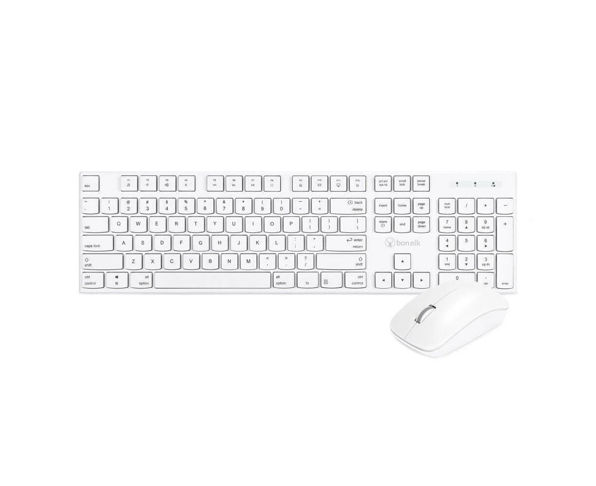 Bonelk KM-314 Slim 2.4Ghz Wireless Keyboard/Mouse Combo For Desktop/Laptop White