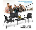 Costway 4Pcs Outdoor Furniture Lounge Chair Setting Textile Patio Table Loveseat Chair Glass Table Garden Bistro Backyard