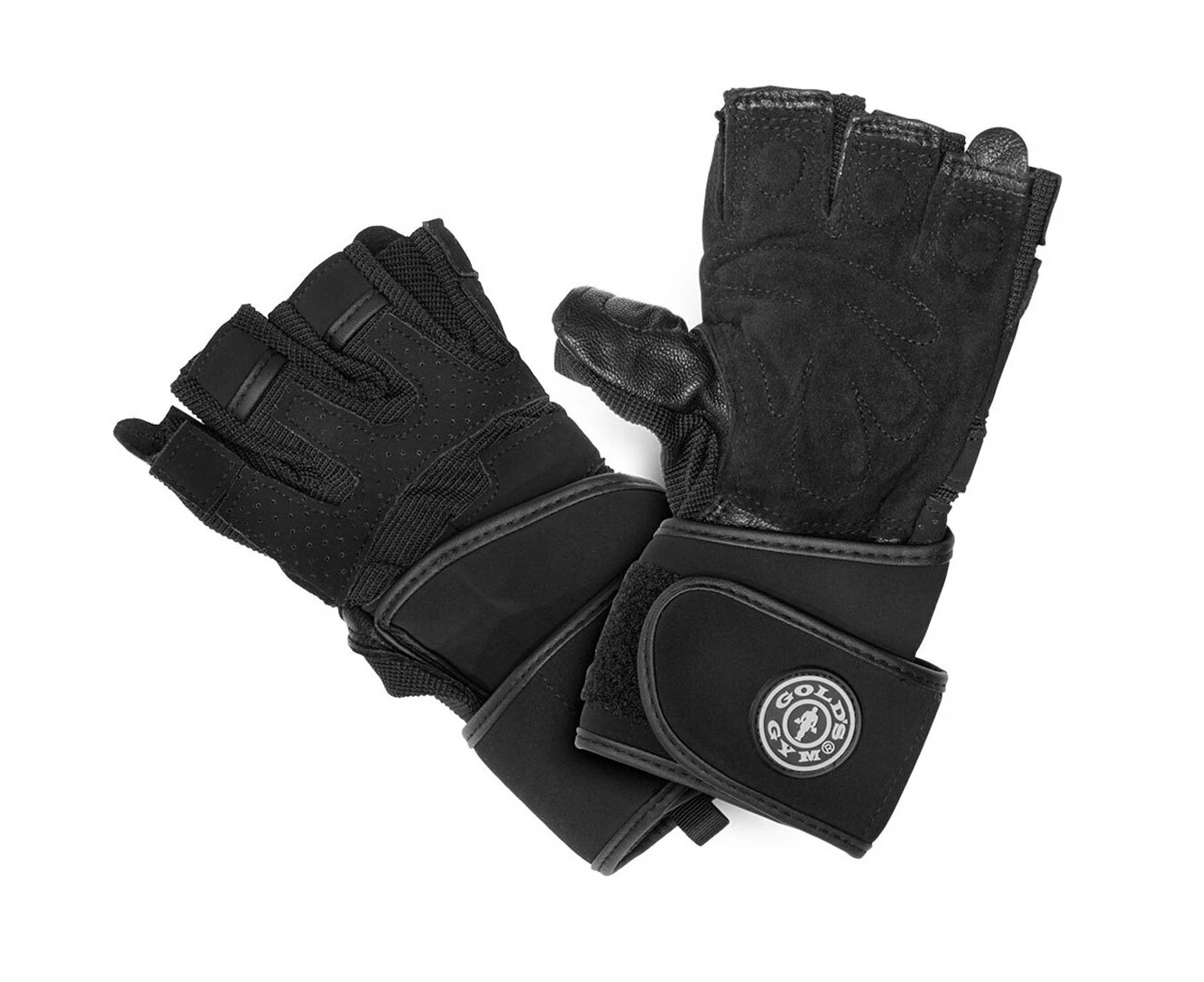 Gold's Gym S/M Leather/Suede Training Gloves/Weight Lifting Fitness Workout BLK