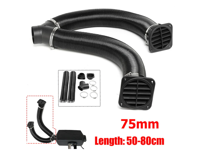 Square Hole 75mm Heater Pipe Duct+Warm Air Outlet+Y Branch+Hose Clip For Webasto Eberspacher
