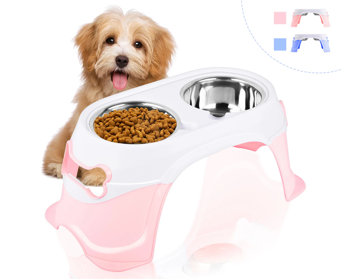 truepal Dual Elevated Raised Pet Dog Puppy Feeder Bowl Stainless Steel Food Water Stand (Pink)