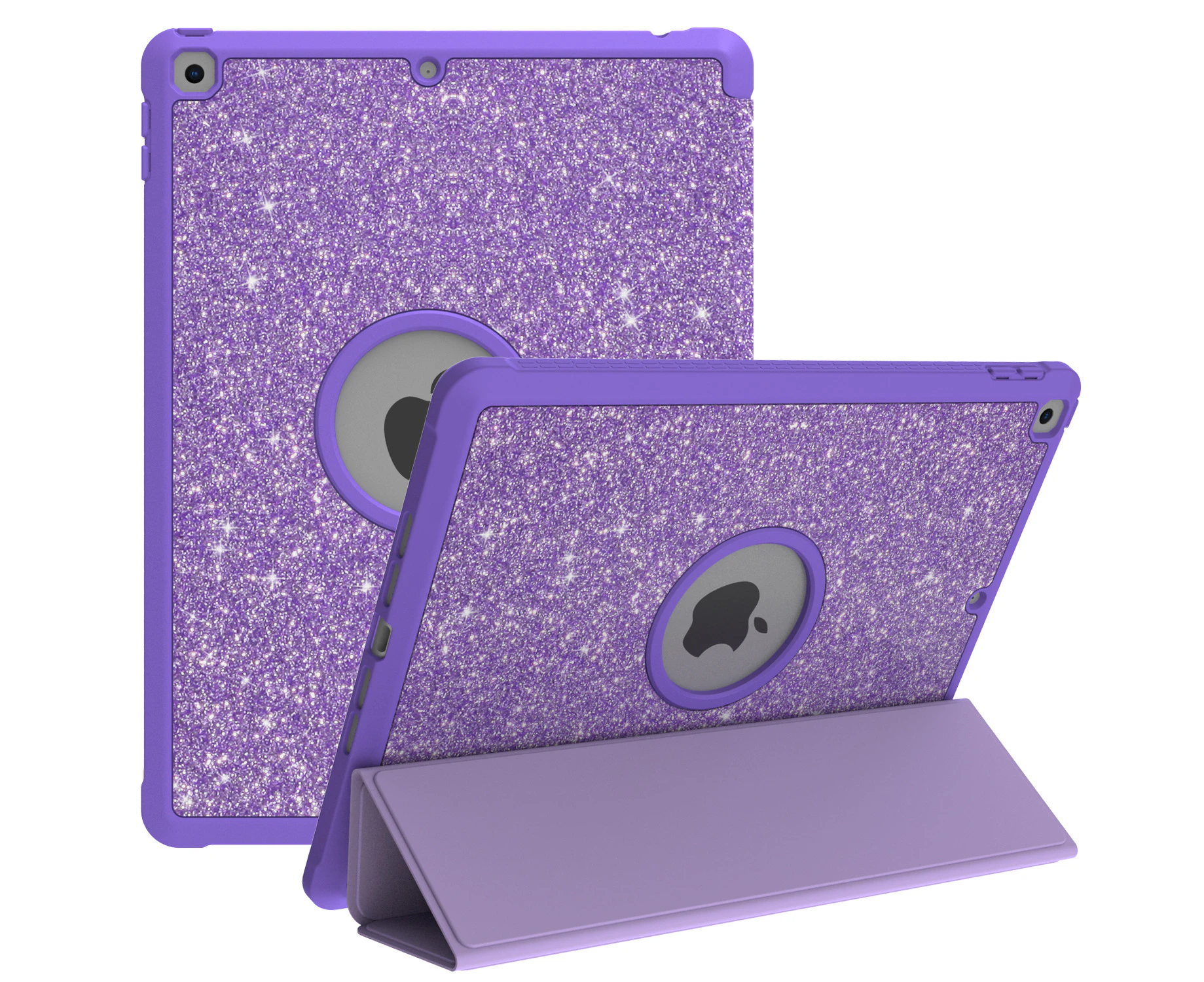 GWL Glitter PU Leather Protective Case for iPad 10.2 inch-Purple