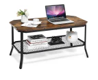 Giantex Coffee Table Modern Sofa Side Table w/Storage Shelf Wooden Tabletop & Metal Frame for Living Room,Rustic Brown