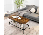 Giantex Coffee Table Modern Sofa Side Table w/Storage Shelf Wooden Tabletop & Metal Frame for Living Room,Rustic Brown