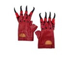 Leather Look Red Scale Print Costume Gloves with Rubber Claws