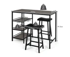 Giantex 3PCs Dining Table Sets High Bar Table w/Stools & 3-Tiers Storage Shelf Tables for Kitchen Dining Room,Grey