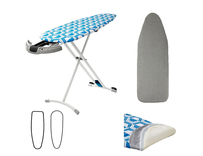 Blue Reversible Premium Large Ironing Board Cover with Underlay 40 x 125 cm