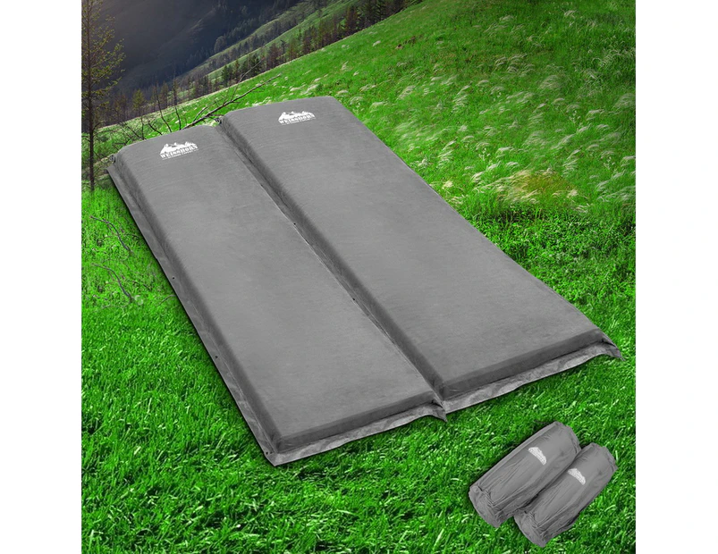 Weisshorn Self Inflating Mattress Camping Sleeping Mat Air Bed Double Set Grey