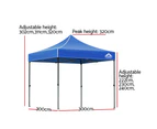 Instahut Gazebo Pop Up Marquee 3x3m Folding Tent Wedding Outdoor Camping Canopy Gazebos Shade Blue