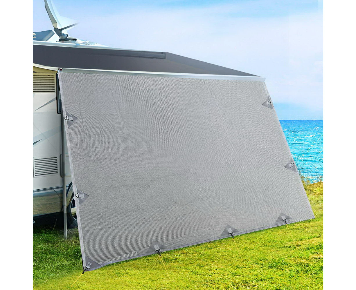 Caravan Privacy Screen Roll Out Awning 3.7X1.95M End Wall Side Sun Shade Grey