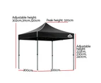 InstaHut Gazebo Pop Up Marquee 3x3m Folding Tent Wedding Outdoor Camping Canopy Gazebos Shade Black