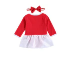 MasBekTe Newborn Baby Girls Christmas Romper Dress Headband Set - Red
