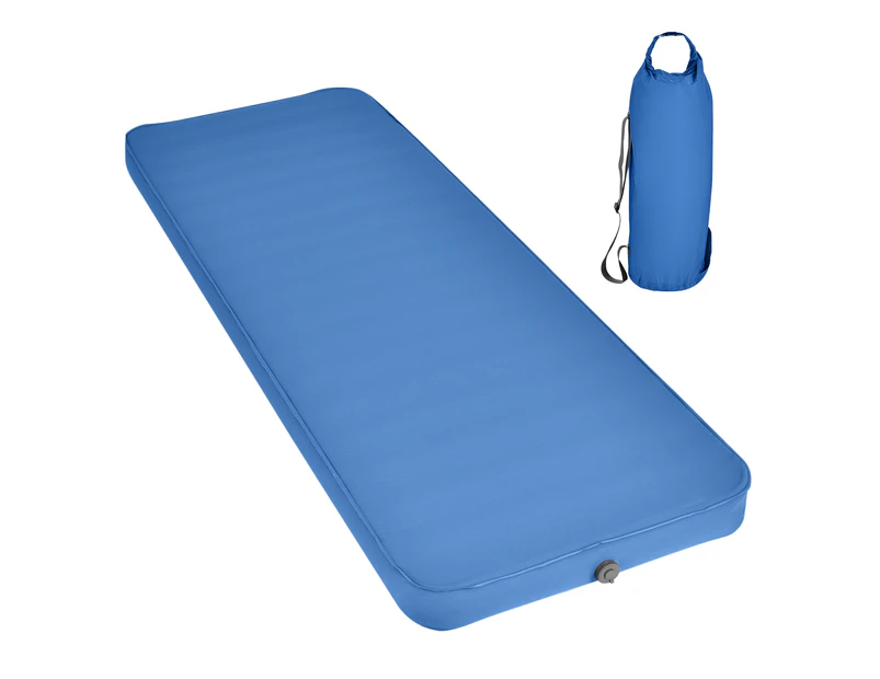 Costway Inflating Mattress Single Camping Sleeping Mat Air Bed Pad w/Carry Bag Travel Hiking Picnic Blue