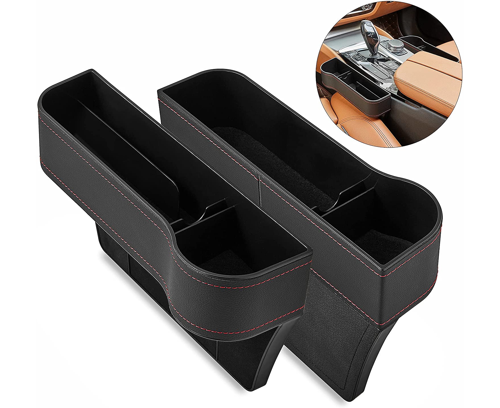 2 Pack Multifunctional Car Seat Gap Filler Organizer - Black with