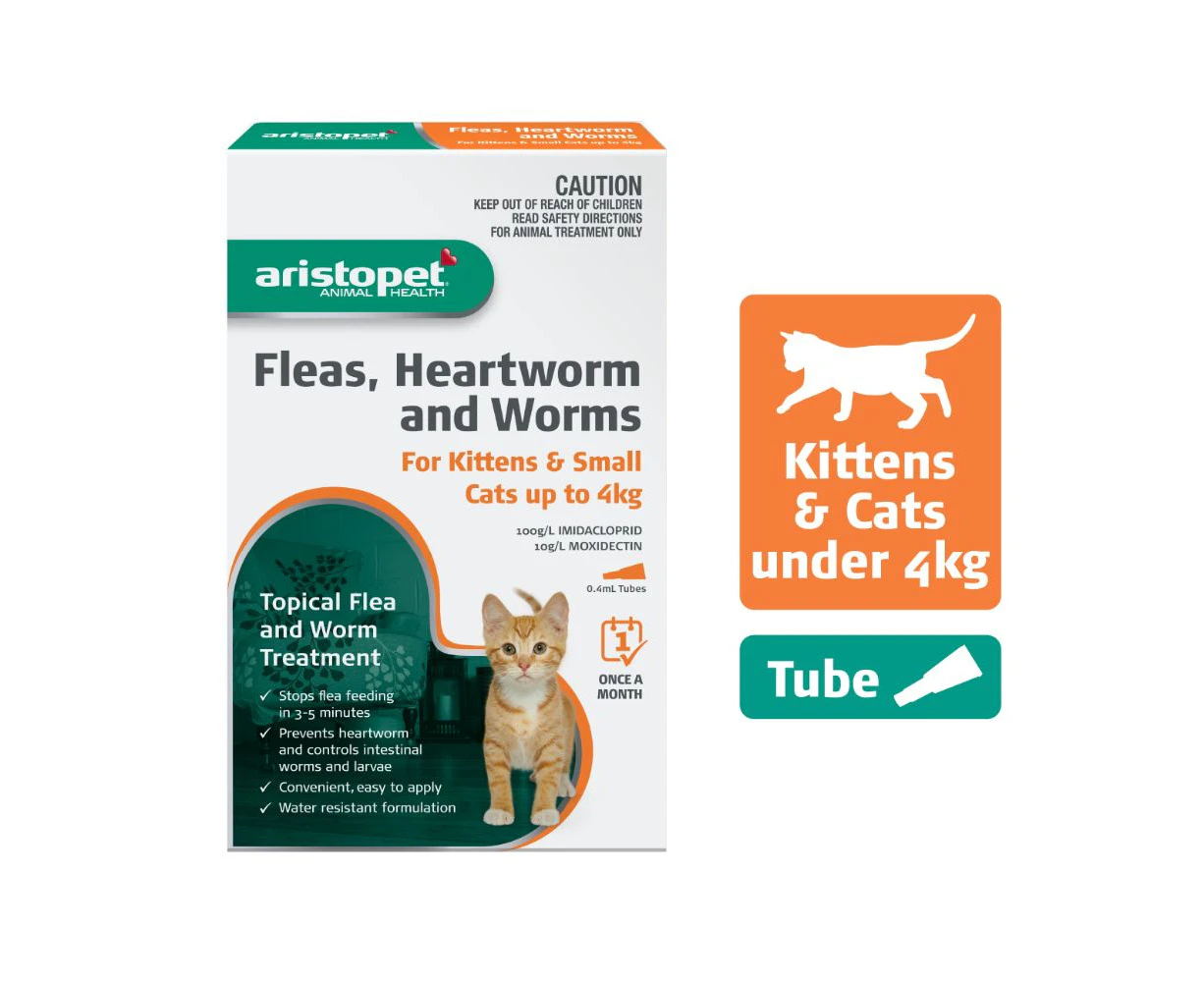 Aristopet Flea, Heartworm, Worms Spot On for Kittens up to 4Kg 6 Pack