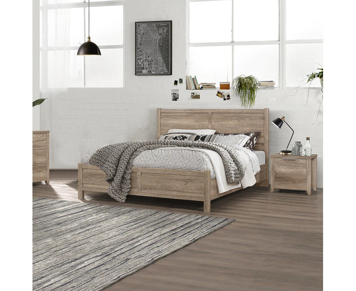 Cielo Three Pieces Bedroom Suite Natural Wood Like Mdf Structure Oak Colour Bed, Bedside Table 3 Sizes