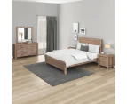 4 Pieces Bedroom Suite in Solid Wood Veneered Acacia Construction Timber Slat Single Size Oak Colour Bed, Bedside Table & Dresser
