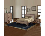 4 Pieces Bedroom Suite Queen Size Silver Brush in Acacia Wood Construction Bed, Bedside Table & Tallboy