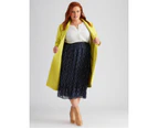 Beme Foil Detail Layered Midi Skirt - Womens - Plus Size Curvy - Navy