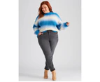Beme Long Sleeve Mock Neck Ombre Knitwear Jumper - Womens - Plus Size Curvy - Blues