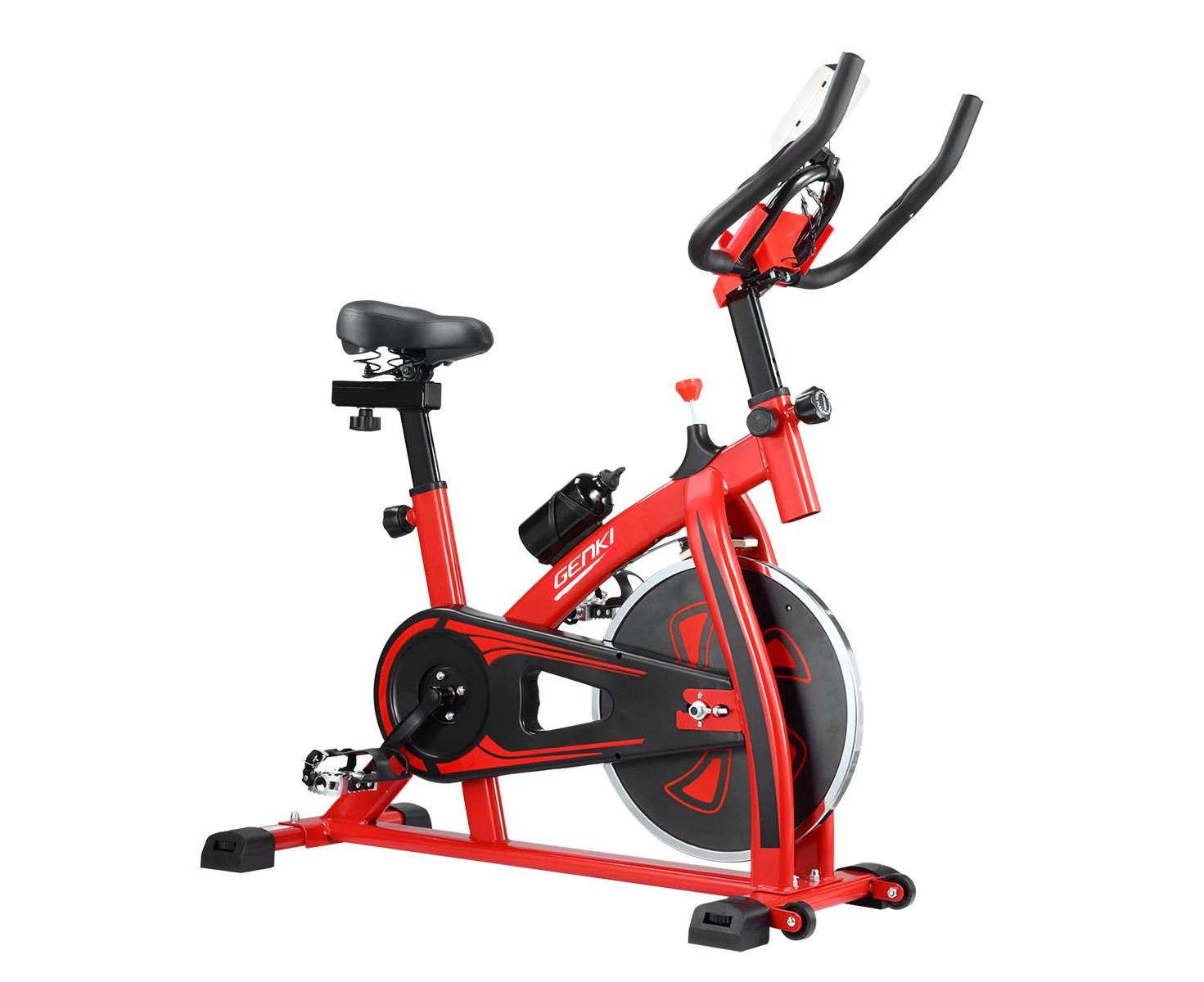 GENKI Spin Exercise Bike Indoor Cycling Bike Training Bicycle with LCD Monitor Red