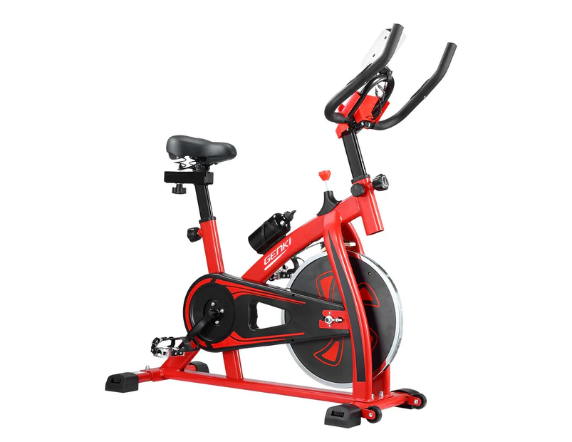 GENKI Spin Exercise Bike Indoor Cycling Bike Training Bicycle with LCD Monitor Red