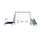 Six-Station Metal Swing Set Kids Swing and Slide Playground Equipment w/Trampoline