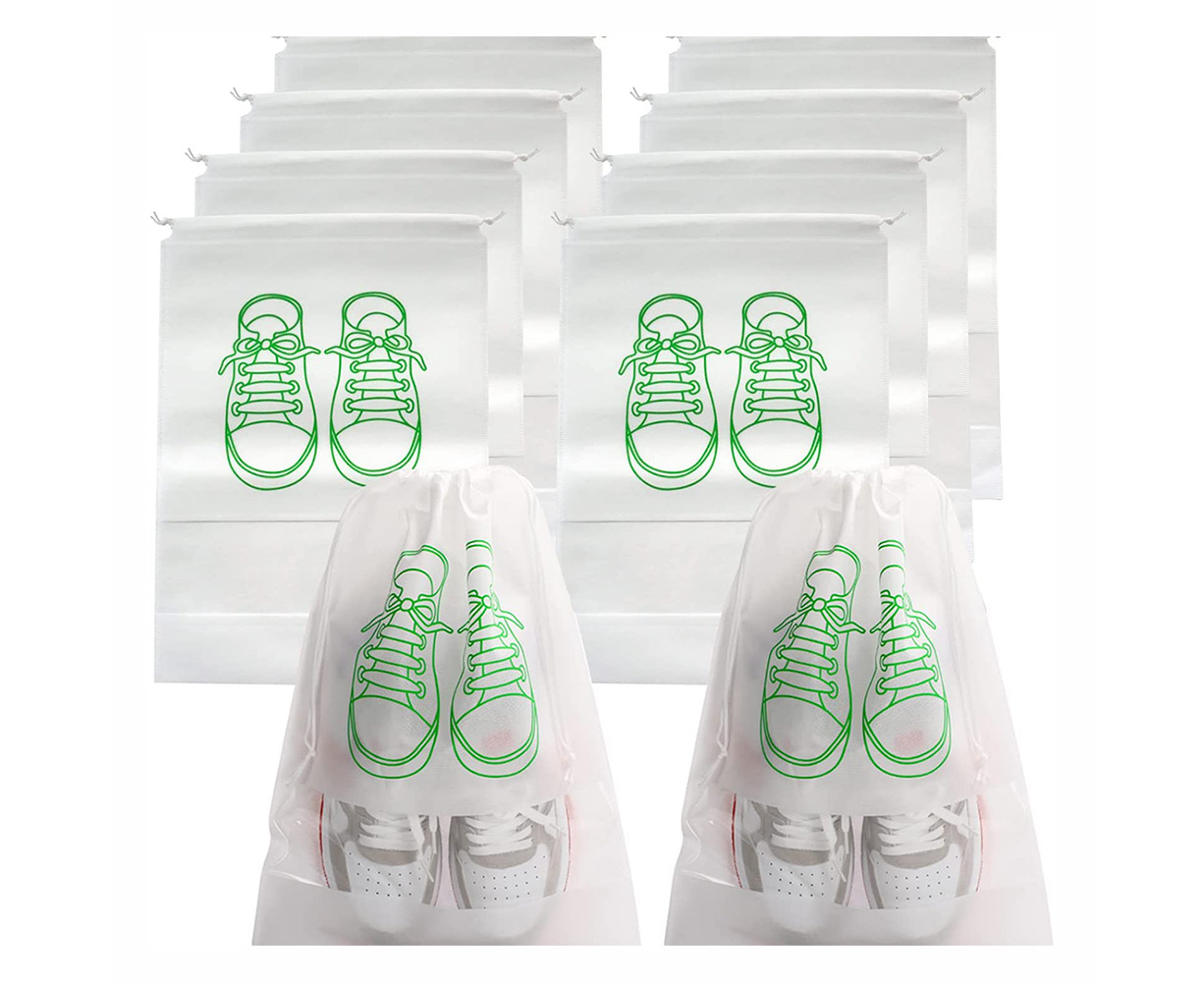 White Portable Shoes Bag,non-woven Fabric Drawstring Shoes Storage